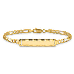 14k Polished Solid Chain/Solid Plate Flat Figaro Link Diamond-cut 29x6.5mm Plate 8 inch ID Bracelet