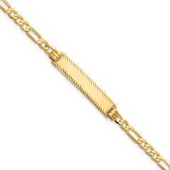 14k Polished Solid Chain/Solid Plate Flat Figaro Link Diamond-cut 29x6.5mm Plate 7 inch ID Bracelet
