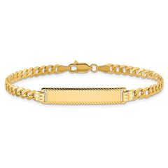 14k Polished Solid Chain/Solid Plate Flat Curb Link Diamond-cut 29x6.5mm Plate 8 inch ID Bracelet