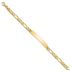 14k Hand-polished Solid Chain/Solid Plate Figaro Link 44x8.5mm Plate 8 inch ID Bracelet