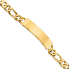 14k Polished Solid Chain/Solid Plate Figaro Link 47x12mm Plate 8 inch ID Bracelet