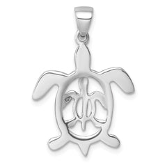 Sterling Silver Rhodium-plated Cut Out Mother and Baby Turtle Pendant