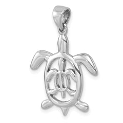 Sterling Silver Rhodium-plated Cut Out Mother and Baby Turtle Pendant