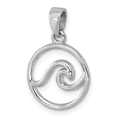 Sterling Silver Rhodium-plated Polished Wave Pendant