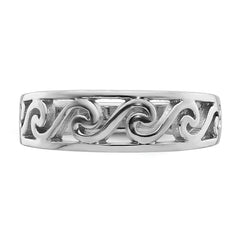 Sterling Silver Rhodium-plated Cut-Out Polished Wave Band Ring - 4