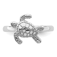 Sterling Silver Rhodium-plated Polished Turtle Ring - 2
