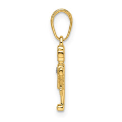 14k w/ White Rhodium Diamond-cut Robot Pendant