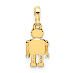 14k w/ White Rhodium Diamond-cut Robot Pendant
