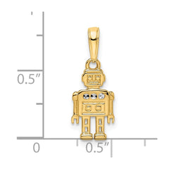 14k w/ White Rhodium Diamond-cut Robot Pendant