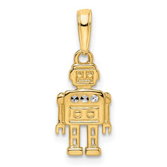 14k w/ White Rhodium Diamond-cut Robot Pendant