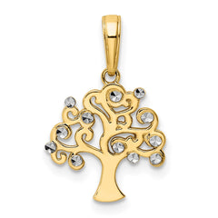 14k and White Rhodium Diamond-cut Tree of Life Pendant - 3