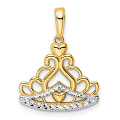 14k and White Rhodium Diamond-cut Crown Pendant - 5