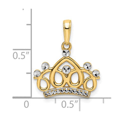 14k and White Rhodium Diamond-cut Crown Pendant - 4
