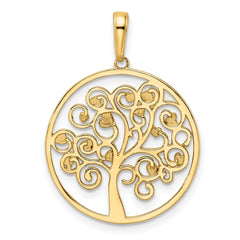 14k and White Rhodium Diamond-cut Tree of Life Pendant - 2