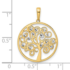 14k and White Rhodium Diamond-cut Tree of Life Pendant - 2
