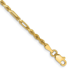 14K 7 inch 2.5mm Diamond-cut Milano Rope with Lobster Clasp Chain