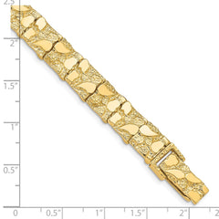 14k Polished and Textured 9.5mm 8 inch Nugget Bracelet