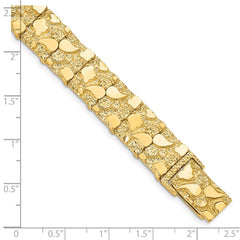 14k Polished and Textured 12.50mm 7 inch Nugget Bracelet