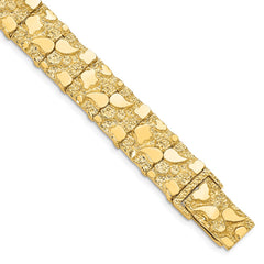 14k Polished and Textured 12.50mm 7 inch Nugget Bracelet