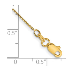 14K 10 inch .8mm Diamond-cut Round Open Link Cable with Lobster Clasp Anklet