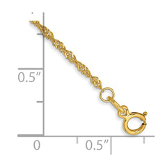 14K 9 inch 1.40mm Singapore with Spring Ring Clasp Anklet