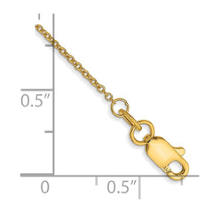 14K 10 inch 1mm Round Open Link Cable with Lobster Clasp Anklet