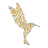 14k and White Rhodium Diamond-cut Filigree Hummingbird Pin