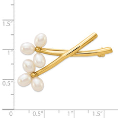 14k 5-6mm White Rice Freshwater Cultured Pearl 2 Flower Pin