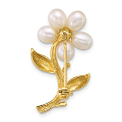14k 4-5mm White Rice Freshwater Cultured Pearl Flower Brooch