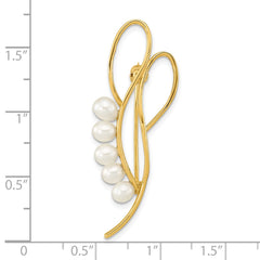 14K Polished Open Loops Accented with 4-5mm White Teardrop Freshwater Cultured Pearls Pin Brooch