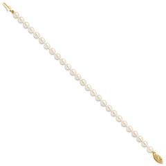 14k 5-6mm White Round Akoya Saltwater Cultured Pearl 7 inch Bracelet - 2
