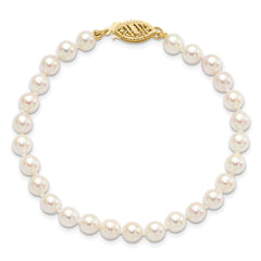 14k 5-6mm White Round Akoya Saltwater Cultured Pearl 7 inch Bracelet - 2