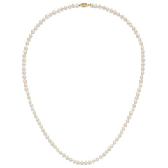 14k 5-6mm White Round Akoya Saltwater Cultured Pearl 24 inch Necklace