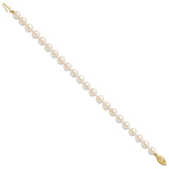 14k 6-7mm White Round Saltwater Akoya Cultured Pearl 8 inch Bracelet