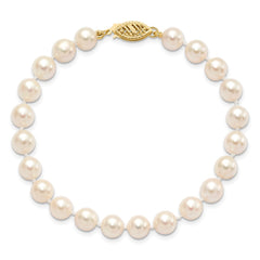 14k 6-7mm White Round Saltwater Akoya Cultured Pearl 8 inch Bracelet