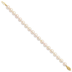 14k 7-8mm White Round Saltwater Akoya Cultured Pearl 8 inch Bracelet - 2