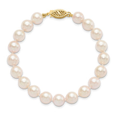 14k 7-8mm White Round Saltwater Akoya Cultured Pearl 8 inch Bracelet - 2