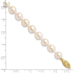 14k 7-8mm White Round Akoya Saltwater Cultured Pearl 7 inch Bracelet - 2