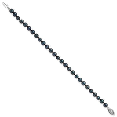 14k White Gold 5-6mm Black Round Akoya Saltwater Cultured Pearl 7 inch Bracelet