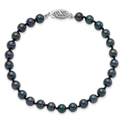 14k White Gold 5-6mm Black Round Saltwater Akoya Cultured Pearl 8 inch Bracelet