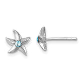 Sterling Silver Rhodium-plated Polished Crystal Starfish Post Earrings