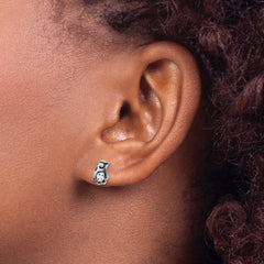 Sterling Silver Rhodium-plated Polished Enamel Penguin Post Earrings