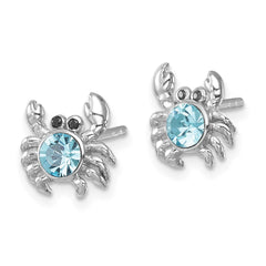 Sterling Silver Rhodium-plated Polished Blue Crystal Crab Post Earrings
