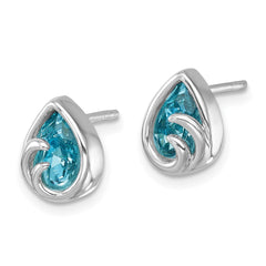 Sterling Silver Rhodium-Plated Polished Crystal Wave Post Earrings