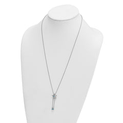 Sterling Silver Rhodium-Plated Polished and Textured Crystal Starfish Adjustable Necklace