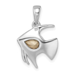 Sterling Silver Rhodium-plated Polished Crystal Angel Fish Pendant - 2
