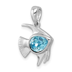 Sterling Silver Rhodium-plated Polished Crystal Angel Fish Pendant - 2