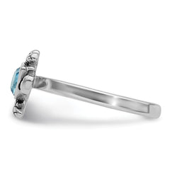 Sterling Silver Rhodium-plated Antiqued Adjustable Turtle Crystal Inlay Ring - 2