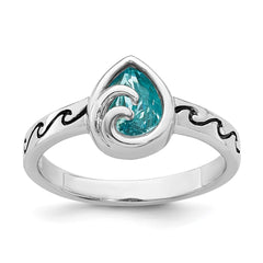 Sterling Silver Rhodium-Plated Polished Double Wave Crystal Inlay Ring - 6