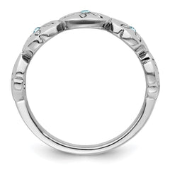 Sterling Silver Rhodium-plated Polished Blue Crystal 5 Sand Dollar Ring - 3